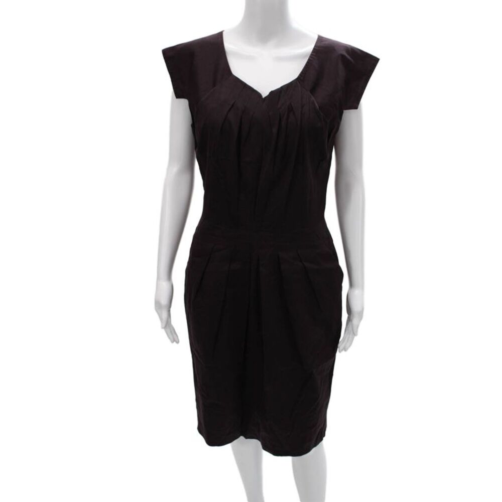 Charles Chang-Lima Women Black Cotton V-Neck Short Sleeve Pencil Dress Size 6